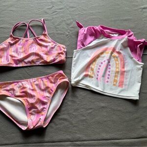 Pink and White Rainbow Bikini Set with Rash Guard Size M (8) Cat & Jack